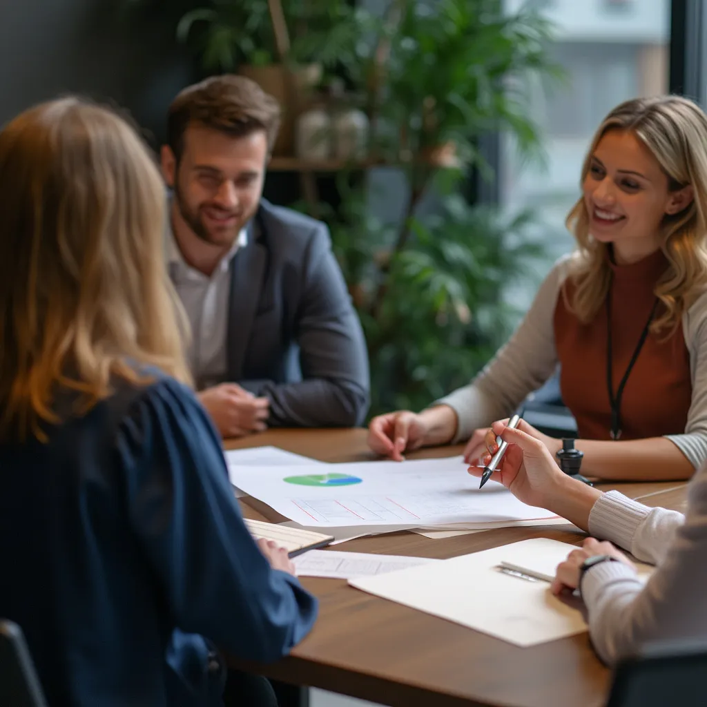 Consultores trabajando con cliente