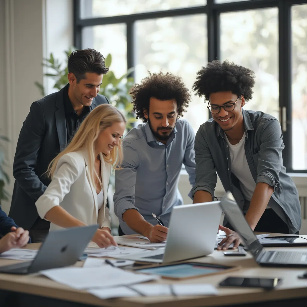 Equipo de consultores en reunión estratégica